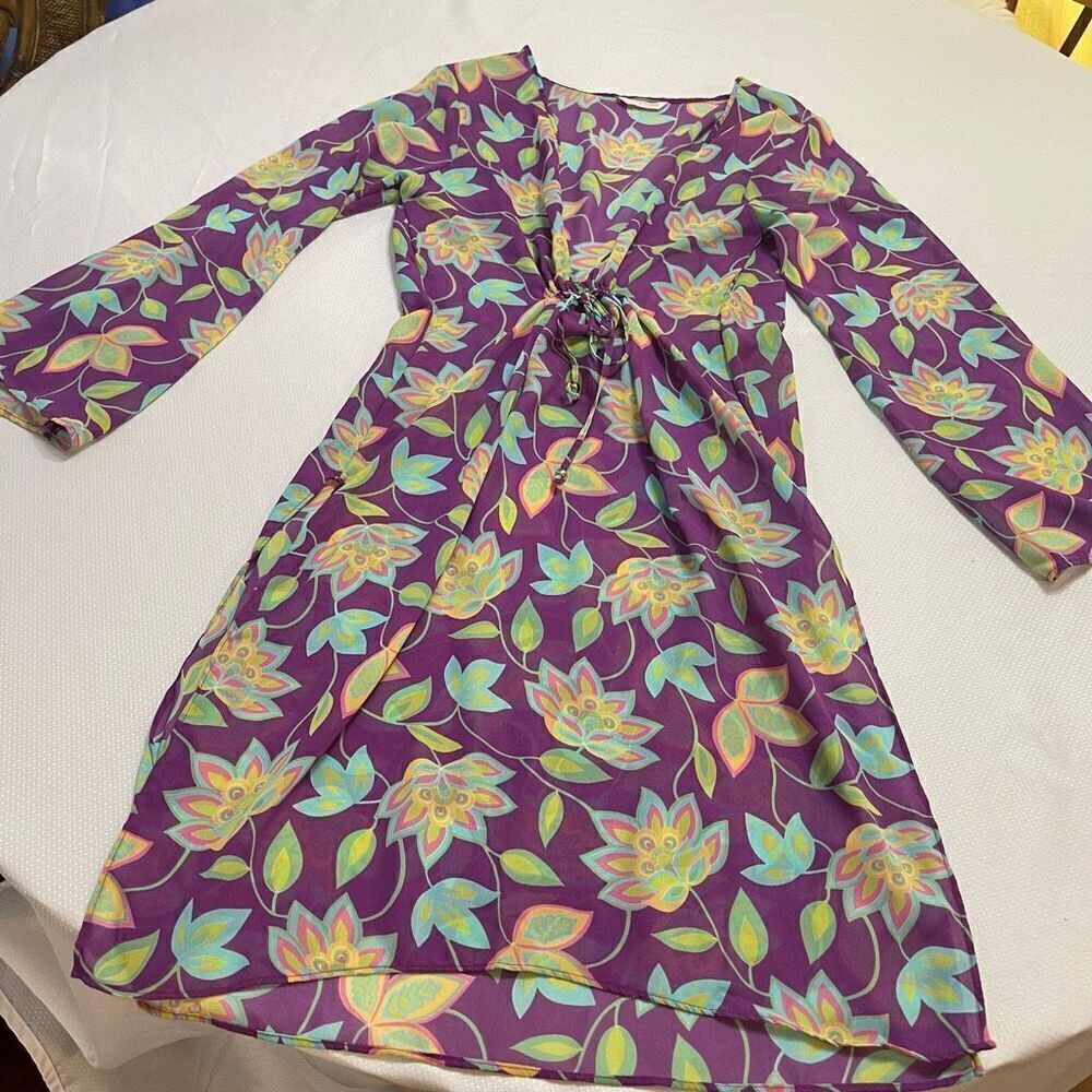 CIA Martima Beachwear Purple Sheer Coverup Dress Size S/M/L See Measurements